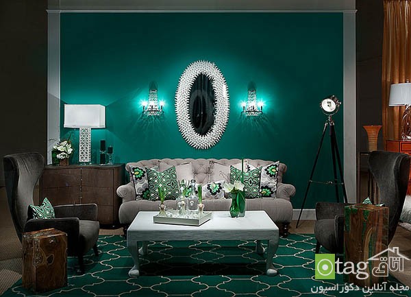 تناژ رنگ سبز در اتاق نشیمن